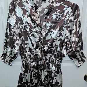 BCBGMaxAzria Brown and White Floral Blouse